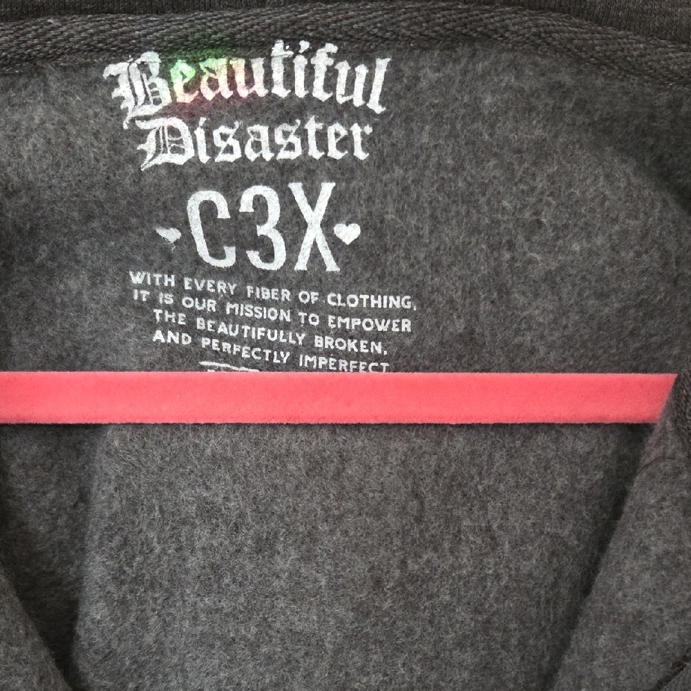 Women's Beautiful Disaster Charcoal Zip Up Hoodie Peace, Love & Happiness Design - Picture 4 of 6